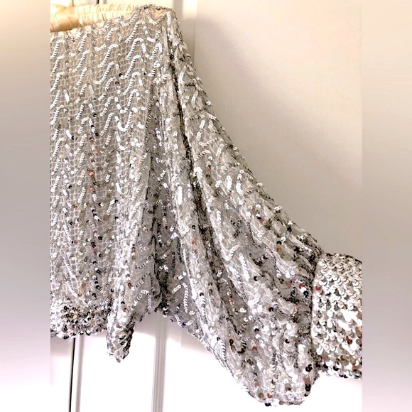 Neiman Marcus VTG 60’s Metallic Silver sequin Sheer dolman blouson Size S-M - Picture 1 of 17